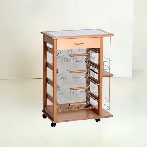 Chariot De Cuisine BAKAJI 3 Niveaux - Porte-Fruits Avec Paniers Ouvrants, Roues Pivotantes, Acier Et Plastique