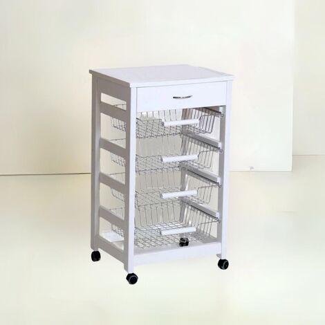 Chariot De Rangement 5 étages Avec Roulettes - Idéal Pour Cuisine, Salle De Bain, Salon | Blanc Pratique