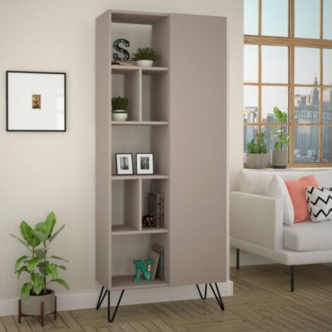 Bibliothèque avec compartiments et porte gris tourterelle 191H cm - Jedda (1/4)