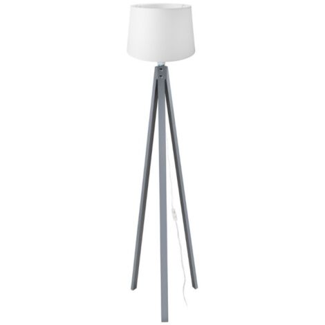 Lampada da terra treppiede grigio con paralume bianco in tessuto DECOGRI3565 (1/5)