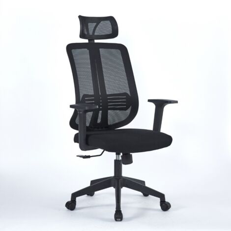 Chaise de bureau noire avec base et appui-tête noirs - Satia (1/4)