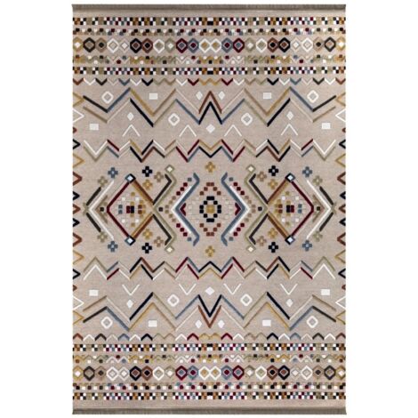 Tapis antidérapant 120x180 cm beige avec décors colorés - Multicolore (1/3)