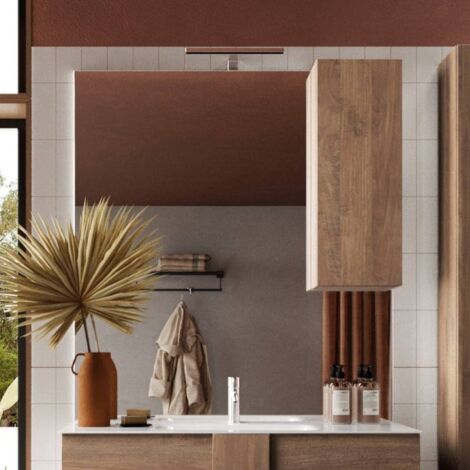 Miroir de salle de bain avec armoire murale et lampe LED en couleur chêne 80x110H cm - Salemi (1/5)