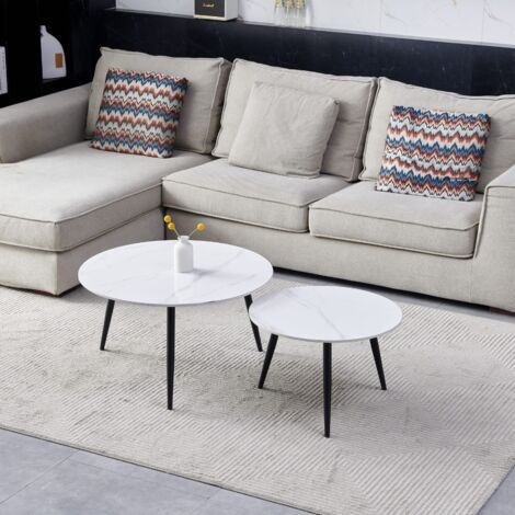 Table basse avec plateau en céramique blanc brillant effet marbre et pieds noirs - BICOLOR (1/4)