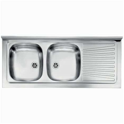 Evier à poser en inox avec 2 cuves et égouttoir droit 120x50 cm - Mondy (1/4)