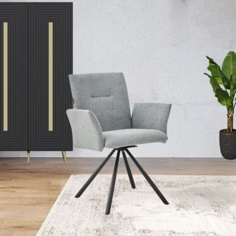 Chaise en tissu gris avec accoudoirs et pieds en métal noir - Greta (1/3)