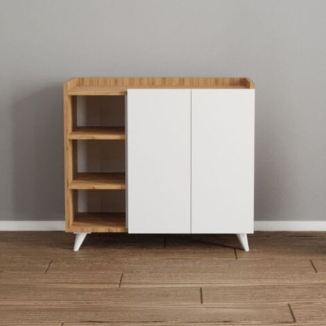 Buffet 2 portes et compartiments ouverts en chêne et blanc 90x82H cm - Arian (1/3)