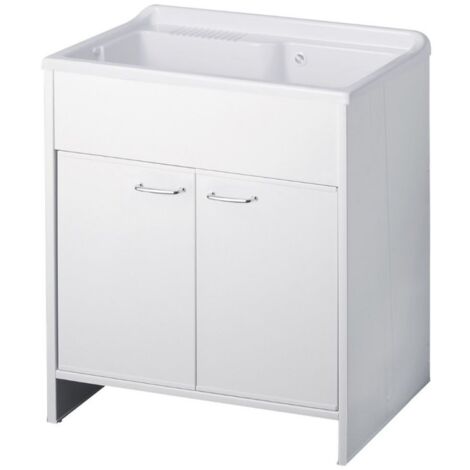 Toscohome – Meuble lavabo pvc blanc 80x50x85H cm – Double porte avec mécanisme de fermeture magnétique – Résistant à l'eau pour espaces humides (1/2)
