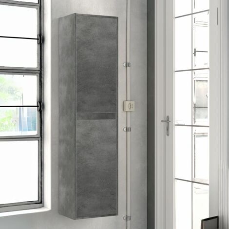 Colonne de salle de bain suspendue 35x150H cm avec 2 portes couleur ciment - Foltin (1/2)