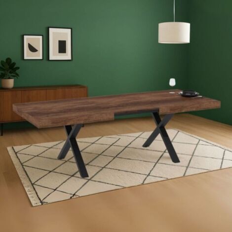 Table à rallonge avec plateau MDF noyer et pieds noirs 180x100x76H Angleterre (1/5)