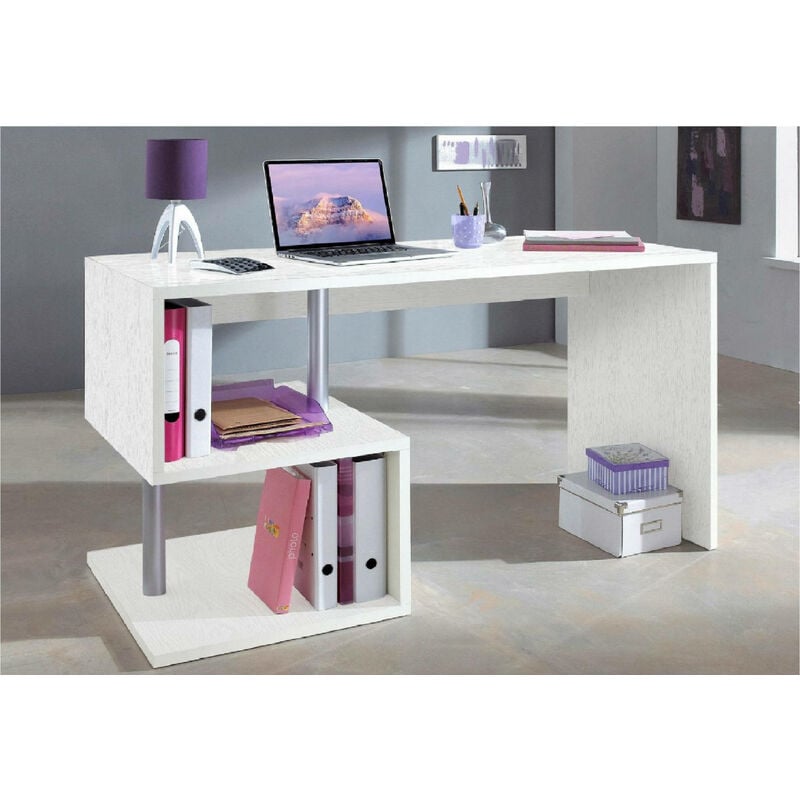 Dmora Bureau avec tiroirs et plateau de rangement, Made in Italy, Table  Minimal, bureau PC, cm 130x60h75, couleur blanc brillant - Cdiscount Maison