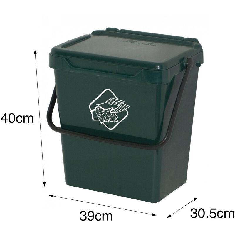Dmora Poubelle en polypropylène pour collecte séparée, conteneur de déchets  30L, 100% Made in Italy, 40x31h39 cm, couleur verte, avec emballage renforcé