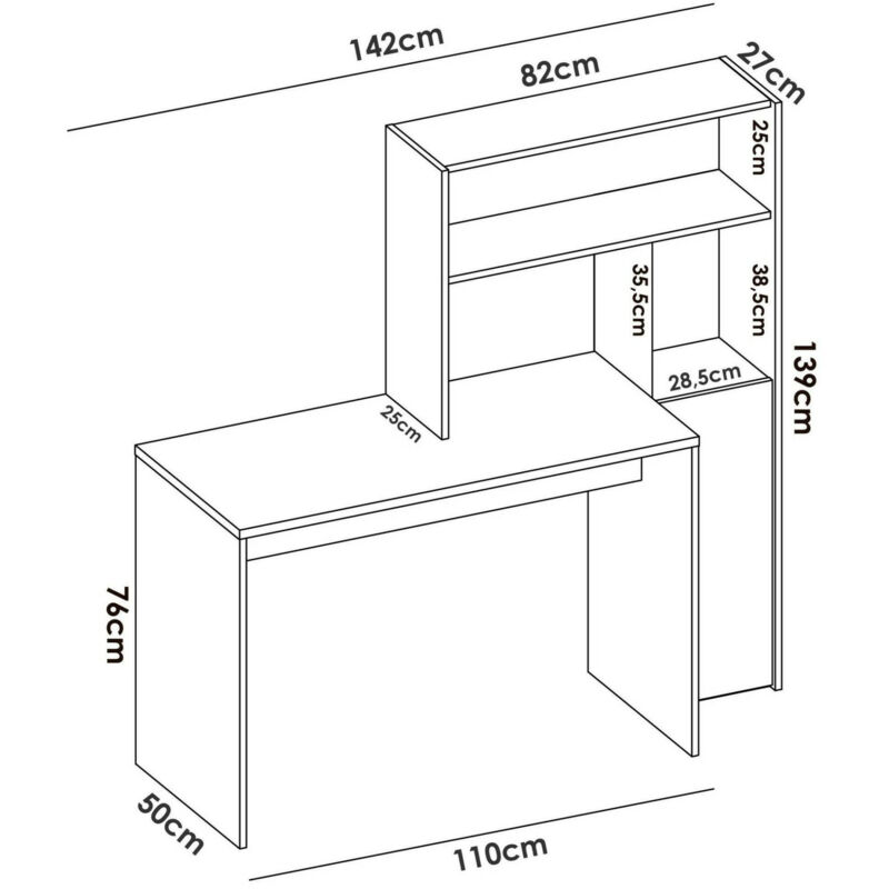 Achat Dmora Arroyodela Desk, Bureau d'angle avec tiroirs et compartiments  ouverts, Table d'étude ou de bureau pour PC, porte-livre, Cm 140x150h74,  Blanc Brillant et Ciment en gros