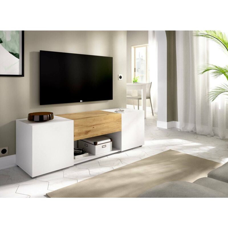 Meuble TV Cengalo, Buffet bas de salon, Buffet de salon pour télévision,  164x39h49 cm, Chêne Nœuds et Anthracite