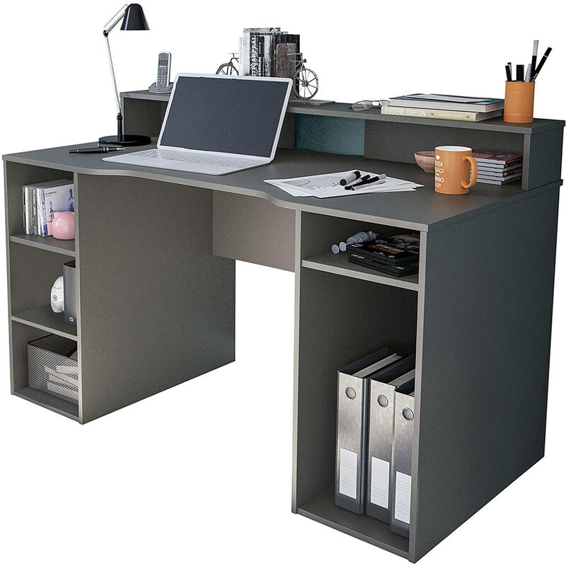 Bureau moderne pour pc de jeu, support cd, étagères, 136 x 88 x 67 cm,  couleur anthracite 8052773591751 - Conforama