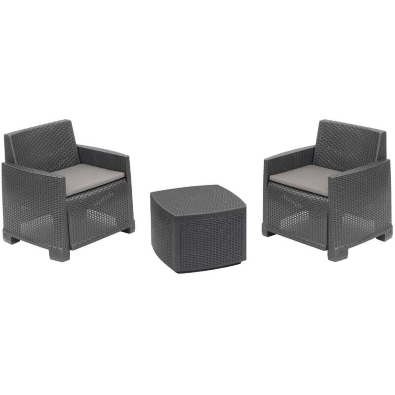 Mondo Viro Set Jardin Petra Résine – Table Conteneur + Fauteuil Extérieur Empilable Blanc Design Élégant