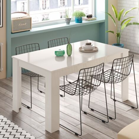 Mobimarket – Table extensible Kendra 140/190 cm – Panneaux mélaminés blanc brillant – Accueille jusqu'à 8 personnes – Système d'ouverture avec guides métalliques - 190x90x78h (1/10)