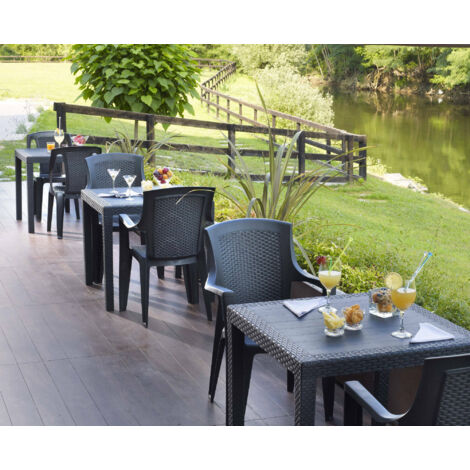 Dmora Table d'extérieur Agrigento, Table de jardin carrée, Table basse fixe effet rotin, 100% Made in Italy, Cm 80x80h72, Anthracite