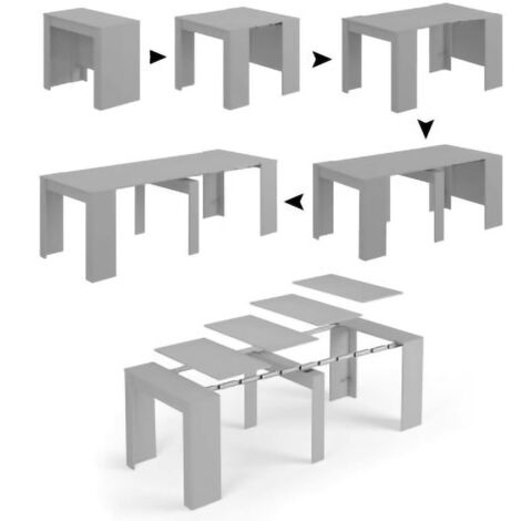 Dmora Table console Compton, Table à manger extensible, Table avec rallonges polyvalentes extensibles jusqu'à 10 places, cm 51/237x90h78, Béton