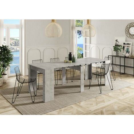 Dmora Table console Compton, Table à manger extensible, Table avec rallonges polyvalentes extensibles jusqu'à 10 places, cm 51/237x90h78, Béton