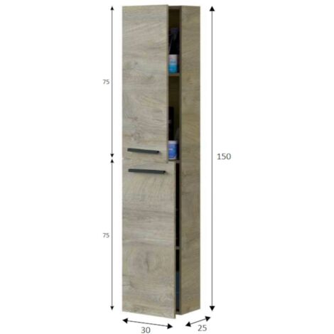 Meuble colonne pour salle de bain 155 cm, 1 porte effet chêne Allibert