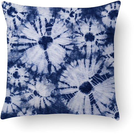 Oreiller, housse de coussin lin recyclé 60x60 motif tie and dye