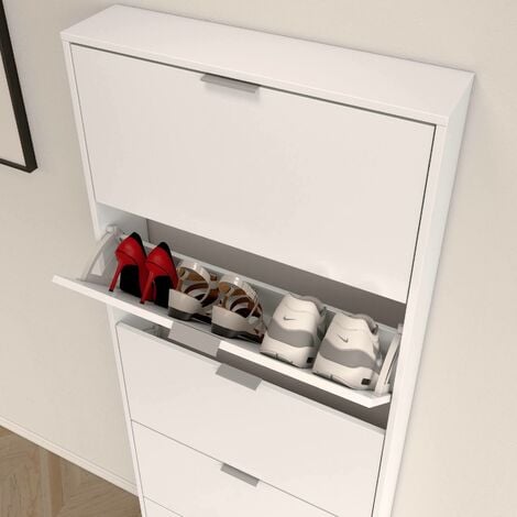 Dmora Meuble à chaussures Washington, Meuble à chaussures avec 5 portes battantes, Range-chaussures d'entrée haute, Range-chaussures moderne, cm 70x17h180, Blanc brillant, avec emballage renforcé