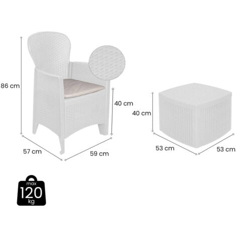 Dmora Set salon d'extérieur Napoli, Salon de jardin composé de 2 fauteuils et 1 table conteneur, Salon effet rotin, 100% Made in Italy, Blanc, avec emballage renforcé