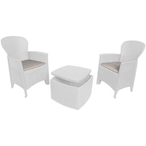 Dmora Set salon d'extérieur Napoli, Salon de jardin composé de 2 fauteuils et 1 table conteneur, Salon effet rotin, 100% Made in Italy, Blanc, avec emballage renforcé