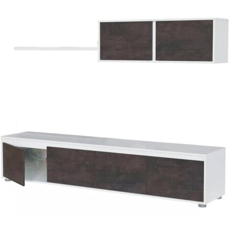 Dmora Paroi aménagée Savannah, Meuble télé pour le salon, Composition d'ensemble de salon, Ensemble de salon avec meuble haut, cm 200x41h43, Blanc et Oxyde, avec emballage renforcé (1/5)