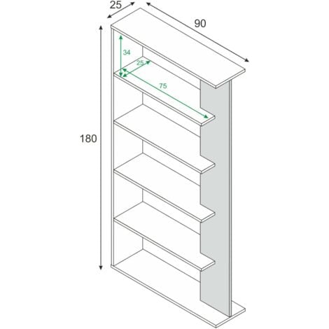 Dmora Bibliothèque Columbia, Bibliothèque double face avec 5 étagères, Étagère de séparation de bureau ou de chambre, cm 90x25h180, Blanc et Chêne, avec emballage renforcé