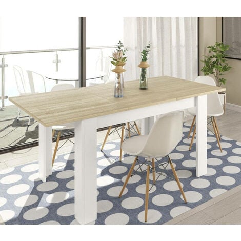Dmora Table à rallonge Midland, Table de salle à manger extensible, Table à manger extensible avec rallonge, cm 140/190x90h78, Chêne et Blanc, avec emballage renforcé
