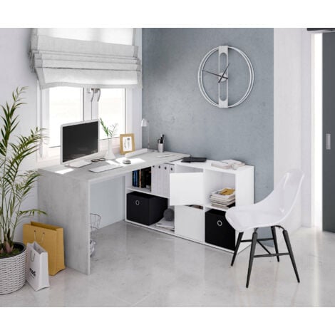 PEGANE Bureau avec étagère intégrée Coloris Blanc Artic/chêne Canadien -  Hauteur 144 x Longueur 120 x Profondeur 53 cm : : Cuisine et Maison