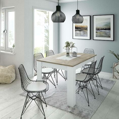 Dmora Table extensible, avec structure blanche et étagère Couleur chêne, Dimensions 140 x 78 x 90 cm