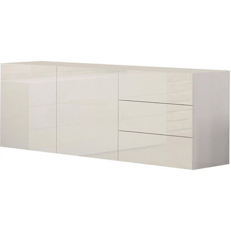 Dmora Buffet moderne avec 2 portes et 3 tiroirs, Made in Italy, Buffet de cuisine, Buffet design de salon, 170x40h35 cm, couleur blanc brillant, avec emballage renforcé