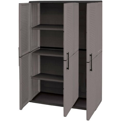 Dmora Armoire extérieure ou intérieure, 3 portes et 3 niveaux en polypropylène ajustables, 100% fabriqués en Itala, 102x37h163 cm, couleur grise, avec emballage renforcé