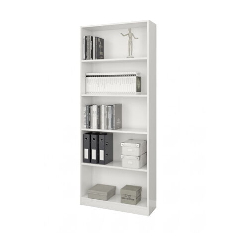 Dmora Bibliothèque Boston, Bibliothèque linéaire avec 4 étagères, Étagère de bureau ou de chambre, Bibliothèque moderne, cm 80x28h201, Blanc, avec emballage renforcé