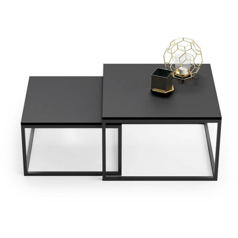 Lot De 2 Tables Basses HOMCOM Style Industriel - Noir Et Effet Bois - Pour Salon Ou Bureau