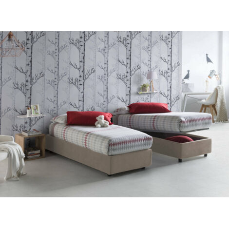 Talamo Italia Lit simple Sophia, Lit conteneur avec revêtement en tissu, 100% Made in Italy, Ouverture frontale, avec matelas Cm 90x190 inclus, Tourterelle, avec emballage renforcé (1/3)