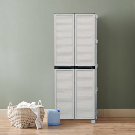 Dmora Armoire polyvalente extérieure ou intérieure, armoire à 1 portes et 3 niveaux en polypropylène, 100% Made in Italy, 70x39h172 cm, couleur gris clair, avec emballage renforcé (1/4)