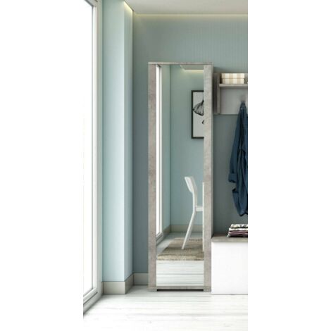 Dmora Meuble à chaussures Datura, Mobilier de salle polyvalente avec porte miroir, Meuble à chaussures moderne avec 7 étagères, Fabriqué en Italie, Cm 50x32hx182, Blanc et Béton, avec emballage renfor (1/5)
