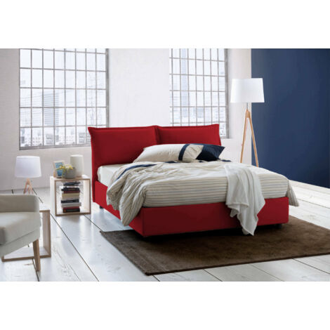 Talamo Italia Lit double Sabrina, Lit conteneur avec revêtement en tissu, 100% Made in Italy, Ouverture frontale, avec matelas Cm 160x200 inclus, Rouge, avec emballage renforcé (1/5)