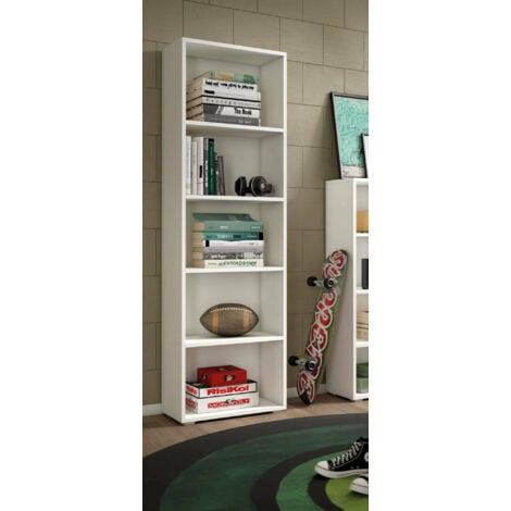 Dmora Bibliothèque Girasole, Bibliothèque avec 4 étagères réglables, Étagère à livres, Unité murale avec étagères, 100% Made in Italy, Cm 60x30h195, Blanc, avec emballage renforcé