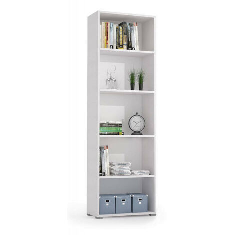 Dmora Bibliothèque Girasole, Bibliothèque avec 4 étagères réglables, Étagère à livres, Unité murale avec étagères, 100% Made in Italy, Cm 60x30h195, Blanc, avec emballage renforcé