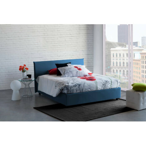 Talamo Italia Lit double Bernadette, Lit conteneur avec revêtement en tissu, 100% Made in Italy, Ouverture frontale, avec matelas Cm 140x200 inclus, Bleu, avec emballage renforcé (1/5)