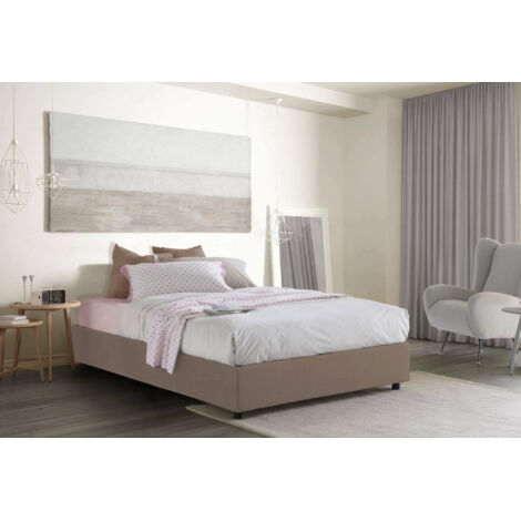 Talamo Italia Lit double Dana, Lit conteneur avec revêtement en tissu, 100% Made in Italy, Ouverture frontale, avec matelas 160x190 cm inclus, Tourterelle, avec emballage renforcé (1/4)