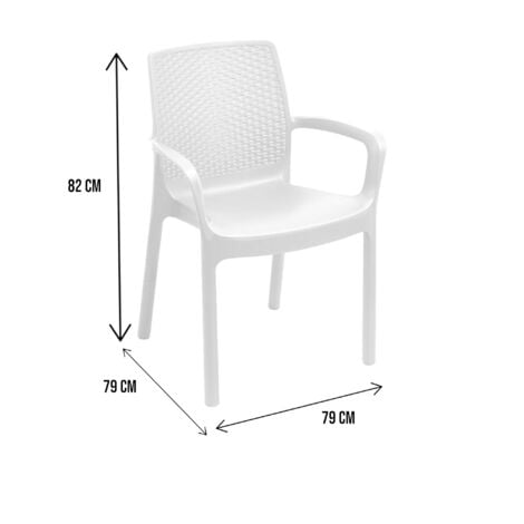 Dmora Chaise d’extérieur Viterbo, Chaise de jardin, Chaise pour table à manger, Fauteuil d'extérieur effet rotin, 100% Made in Italy, Ensemble de 4, Cm 54x60h82, Blanc, avec emballage renforcé