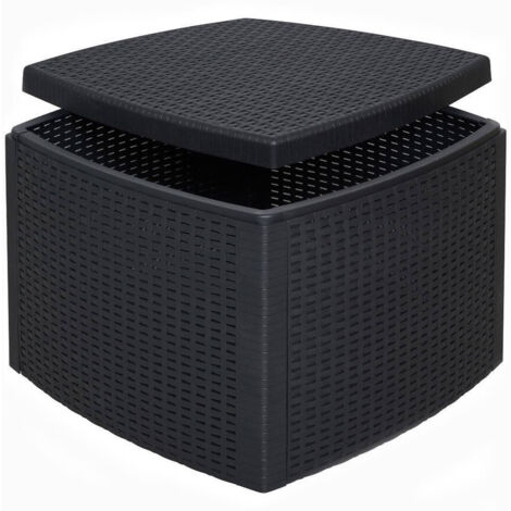 Table D'extérieur Carrée Dmora Agrigente - Effet Rotin, 79x79x72 Cm, Anthracite, Plastique Renforcé, Fabriquée En Italie, Max 60 Kg