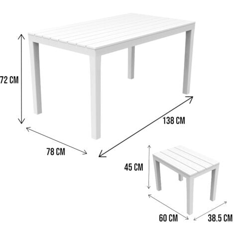 Dmora Set salon d'extérieur Sanremo, Ensemble de jardin avec 1 table rectangulaire et 4 bancs, Ensemble d'intérieur et d'extérieur pour Pic Nic, 100% Made in Italy, Blanc, avec emballage renforcé