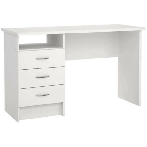 Dmora Bureau linéaire avec trois tiroirs, couleur blanche, Dimensions 120 x 72 x 48 cm, avec emballage renforcé (1/5)